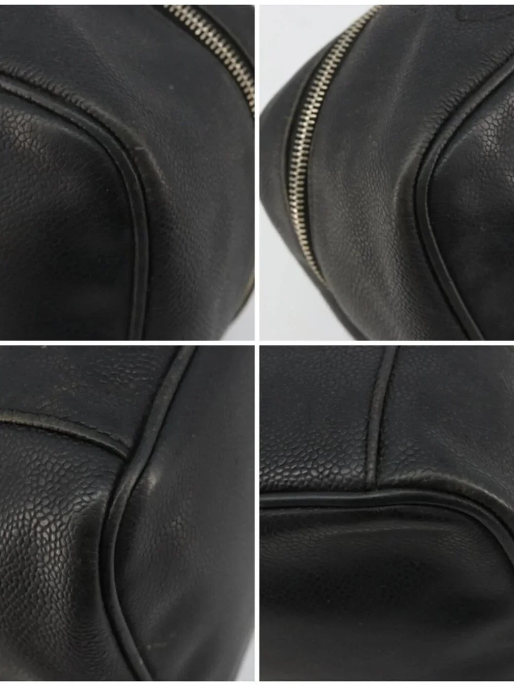 CHANEL Vanity Hand Bag Grained Calf Skin Black Gold CC Auth gh2069